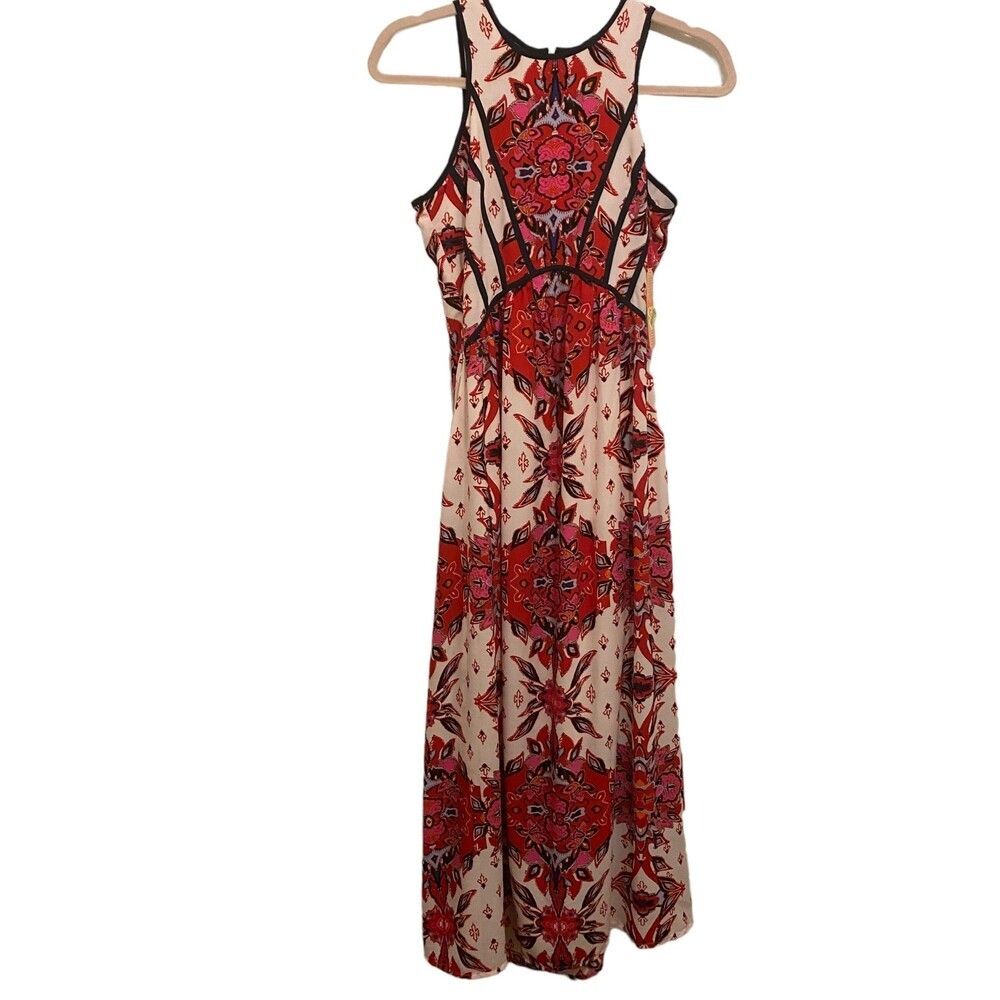 NWT GIANNI BINI Red Print Sleeveless Fit and Flare Lined Maxi-Dress Size S - Picture 2 of 6